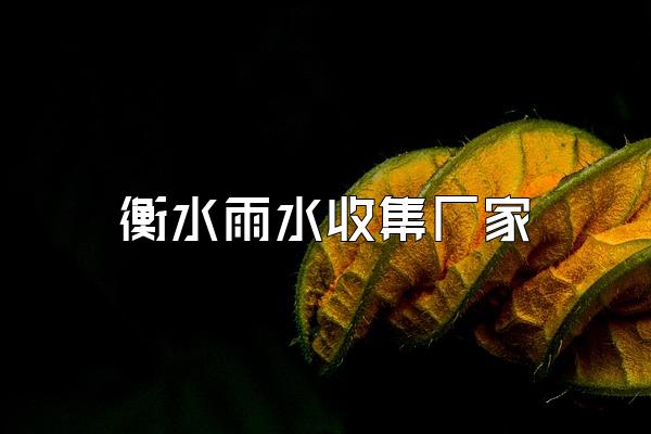 衡水雨水收集厂家