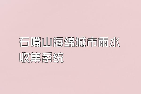 石嘴山海绵城市雨水收集系统