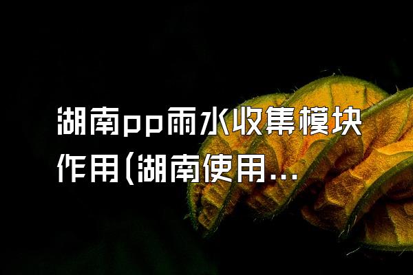 湖南pp雨水收集模块作用(湖南使用的PP材料雨水收集模块的作用)