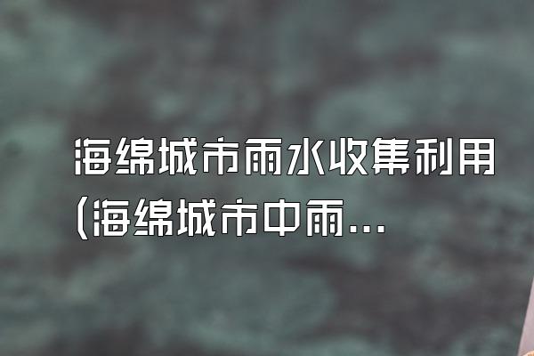 海绵城市雨水收集利用(海绵城市中雨水收集和利用的技术和方法)