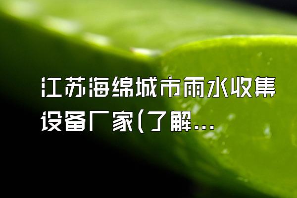 江苏海绵城市雨水收集设备厂家(了解江苏地区海绵城市雨水收集设备的厂家)