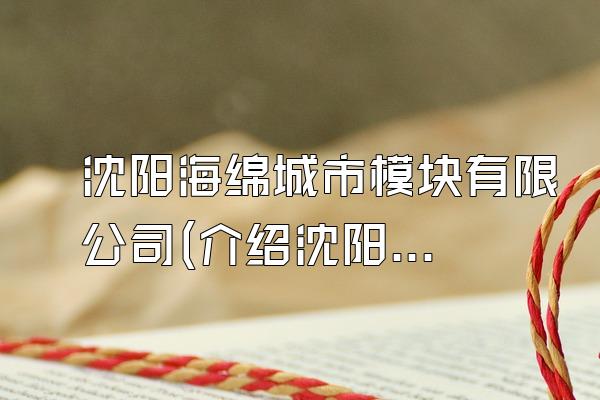 沈阳海绵城市模块有限公司(介绍沈阳地区的海绵城市模块有限公司)