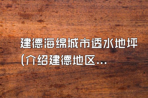 建德海绵城市透水地坪(介绍建德地区海绵城市中采用的透水地坪材料)