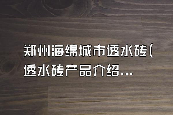 郑州海绵城市透水砖(透水砖产品介绍)