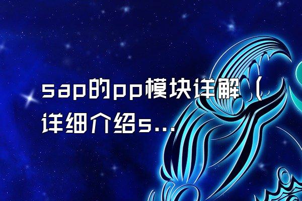 sap的pp模块详解 (详细介绍sap系统中的pp模块)